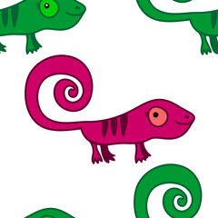Cute colorful seamless pattern with cartoon dinosaurs.