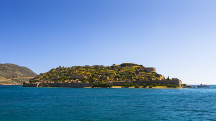 Historical site of Spinalonga island on a sunny spring day, Crete, Greece. 
