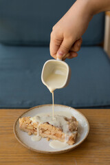 Apple Crumble Pie on Wooden Table