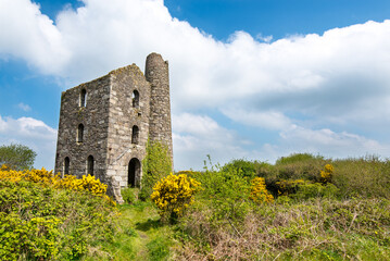 Fototapeta na wymiar The New Stamps Engine House of Wheal Grenville near Troon, Camborne, Cornwall, UK was built around 1890 and drove 136 heads of Cornish Stamps to break the ore.