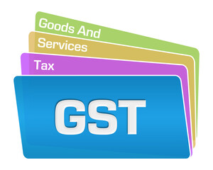 GST - Goods And Services Tax Text Colorful Squares Stack 