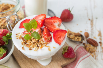 Breakfast - yogurt with granola and straberries