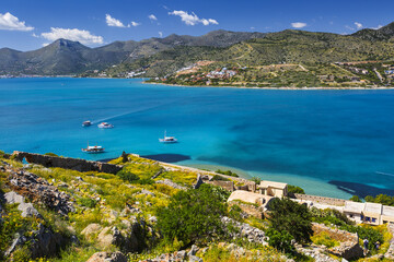 Fototapeta na wymiar Historical site of Spinalonga island on a sunny spring day, Crete, Greece. 