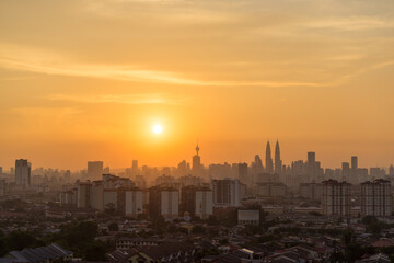 View of downtown Kuala Lumpur during majestic sunset