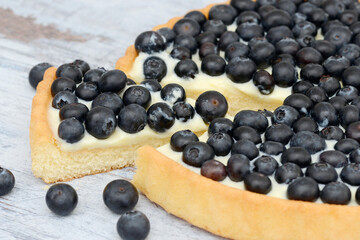 blueberry cake on wood