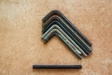 Set of used rusty hex keys