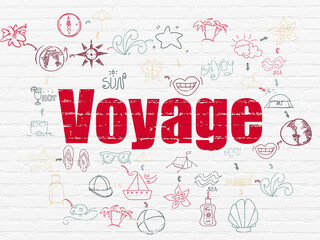 Vacation concept: Voyage on wall background