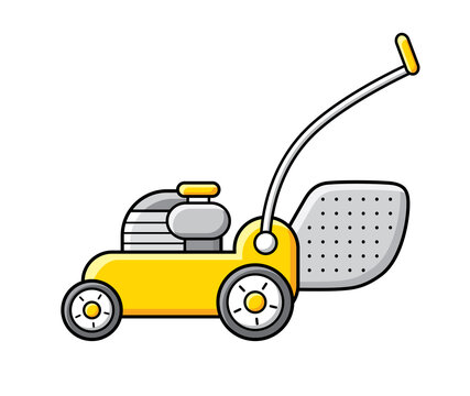 Yellow lawn mower icon isolated