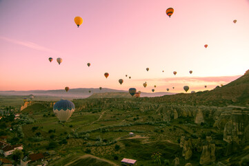 Beautiful balloons in sunrise light in Cappadocia	