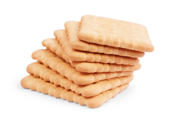 stack of square crackers isolated on white background. Dry cracker cookies isolated