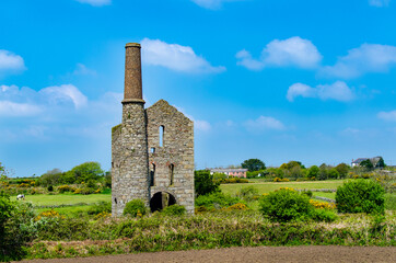 The pumping engine at Pascoe's Shaft, South Wheal France, Treskillard, Redruth, Cornwall, UK. Built in 1881, the building housed a 80 inch cylinder engine for pumping water from the mine workings.