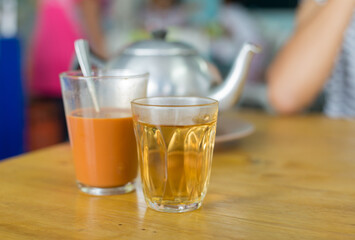 Chinese tea with milk tea on the table, Thai culture