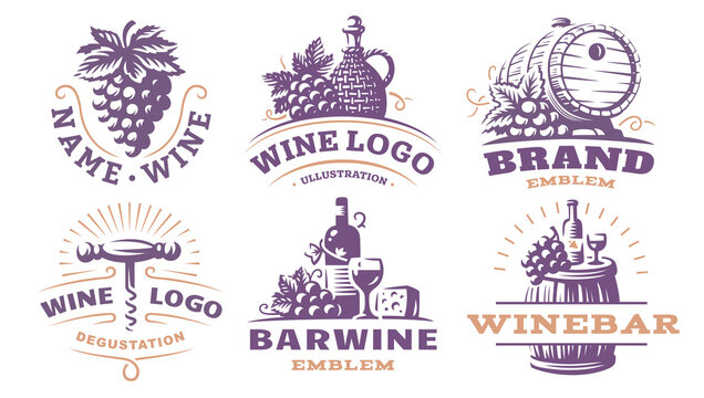 Wine set logo - vector illustrations, emblems design