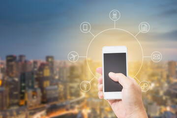 Hand holding mobile phone. shopping online payment