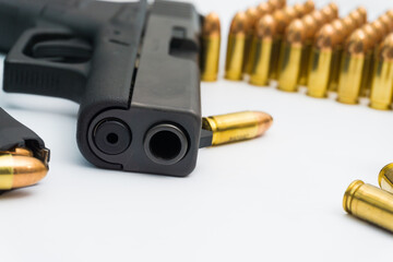 Semi automatic pistol and FMJ bullet 9 mm