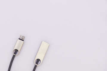 USB Charge Charging Cable Cord And Data Transfer Over White Backgrounds
