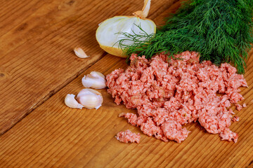 Closeup of minced pork with parsley