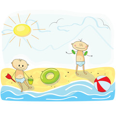 Little kids playing on the beach