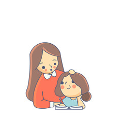 Mothers and Daughter Reading Book Vector Illustration