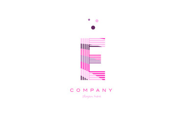 e alphabet letter logo pink purple line icon template vector