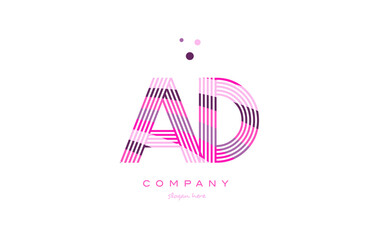 ad a d alphabet letter logo pink purple line icon template vector