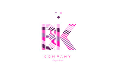 bk b k alphabet letter logo pink purple line icon template vector