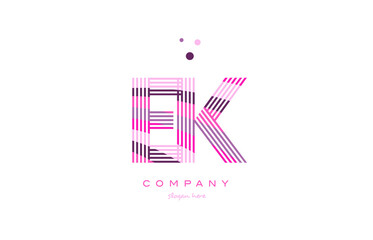 ek e k alphabet letter logo pink purple line icon template vector