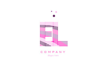 el e l alphabet letter logo pink purple line icon template vector
