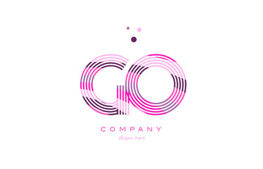 go g o alphabet letter logo pink purple line icon template vector
