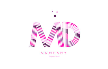 md m d alphabet letter logo pink purple line icon template vector