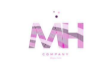 mh m h alphabet letter logo pink purple line icon template vector