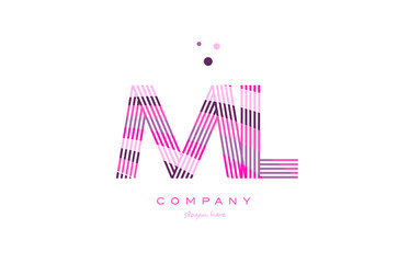 ml m l alphabet letter logo pink purple line icon template vector