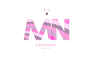 mn m n alphabet letter logo pink purple line icon template vector