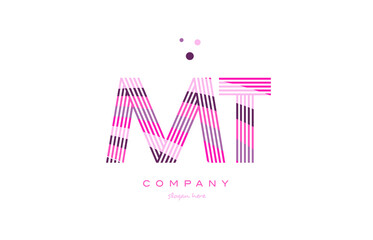 mt m t alphabet letter logo pink purple line icon template vector
