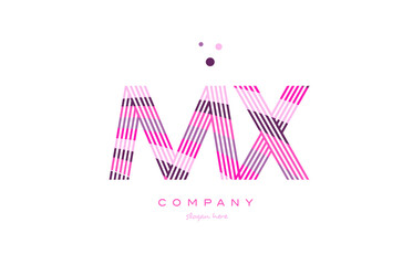 mx m x alphabet letter logo pink purple line icon template vector