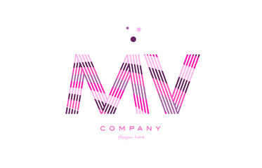 mv m v alphabet letter logo pink purple line icon template vector