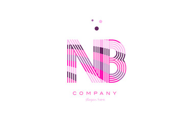 nb n b alphabet letter logo pink purple line icon template vector