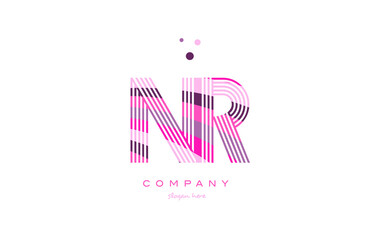 nr n r alphabet letter logo pink purple line icon template vector