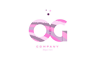 og o g alphabet letter logo pink purple line icon template vector