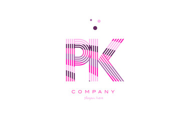pk p k alphabet letter logo pink purple line icon template vector