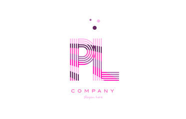 pl p l alphabet letter logo pink purple line icon template vector