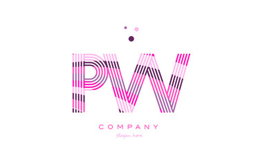 pw p w alphabet letter logo pink purple line icon template vector