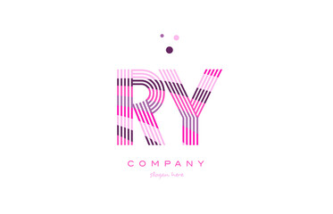 ry r y alphabet letter logo pink purple line icon template vector