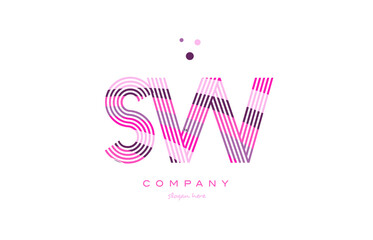 sw s w alphabet letter logo pink purple line icon template vector