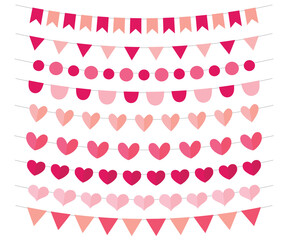 Pink and red hearts and flags