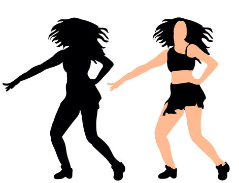 silhouette of dancing girl, two