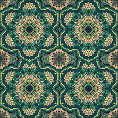 Ornate floral seamless texture, endless pattern with vintage mandala elements.