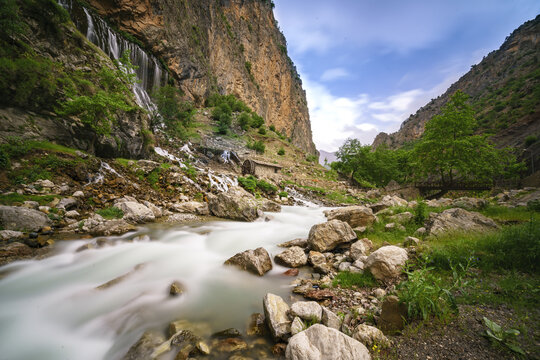 Waterfall at mountain with long exposure shot