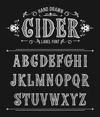 Vintage cider label font for design in vintage style. Vector typeface for labels and any type designs