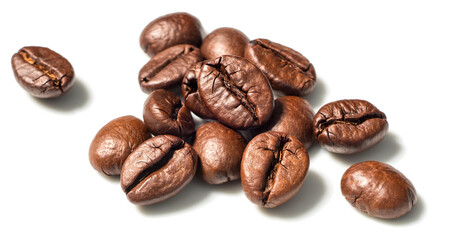 Obraz premium roasted coffee beans on white, (large depth of field, taken with tilt shift lens)